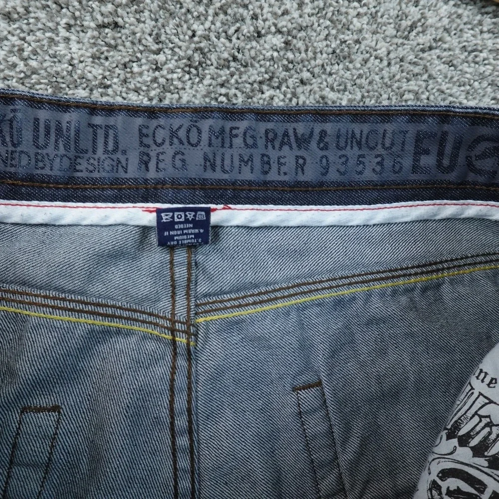 Ecko Unltd Jeans Mens 38X32 Dark Blue Denim Pants Wide Leg Baggy Hip Hop Y2K 00s